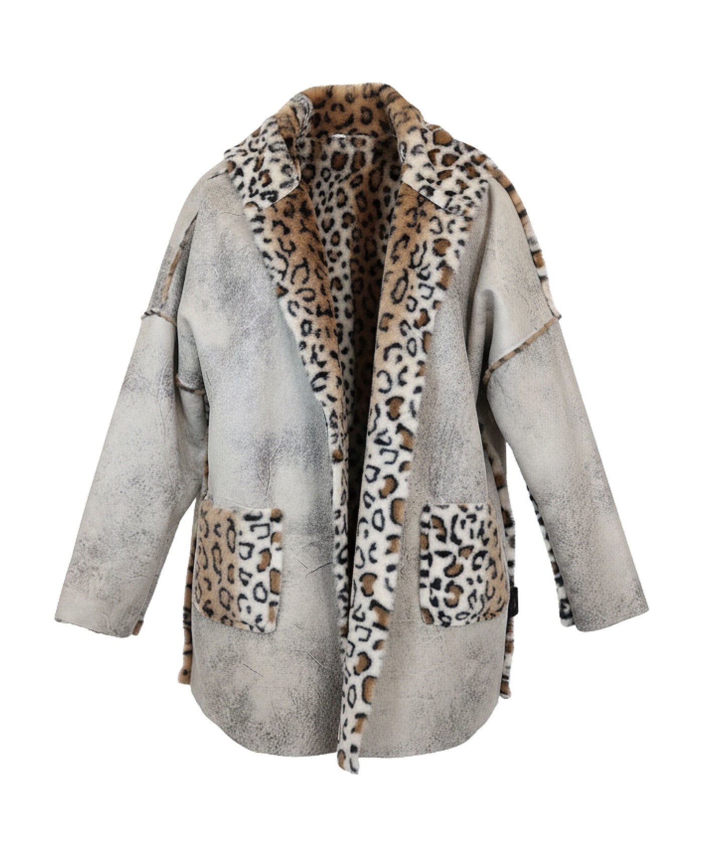 Faux Leather & Leopard Trim Jacket w/ Hood view 3