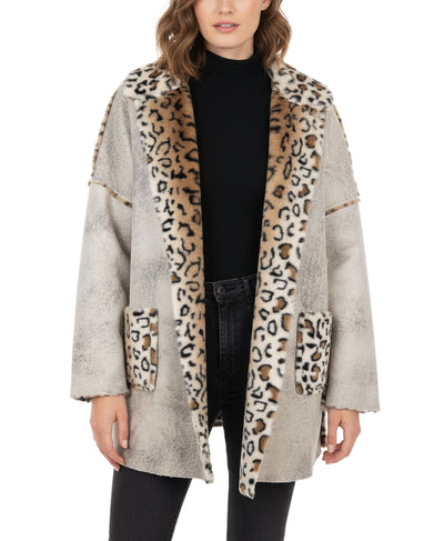 Faux Leather & Leopard Trim Jacket w/ Hood image 4