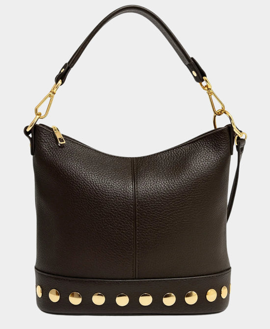 
Leather Hobo Bag w/ Studs in CHOCOLATE view 1