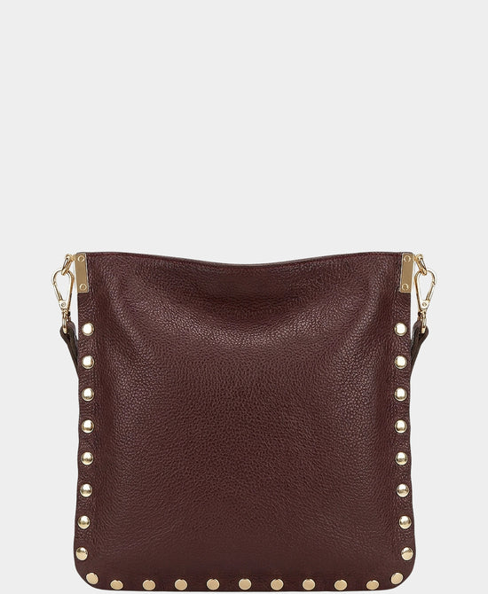 
Leather Crossbody Bag w/ Studs in BURGUNDY view 2