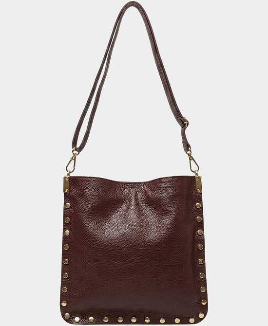 
Leather Crossbody Bag w/ Studs in BURGUNDY view 1