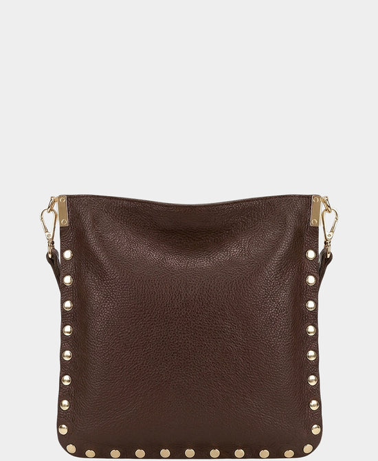 
Leather Crossbody Bag w/ Studs in CHOCOLATE view 2