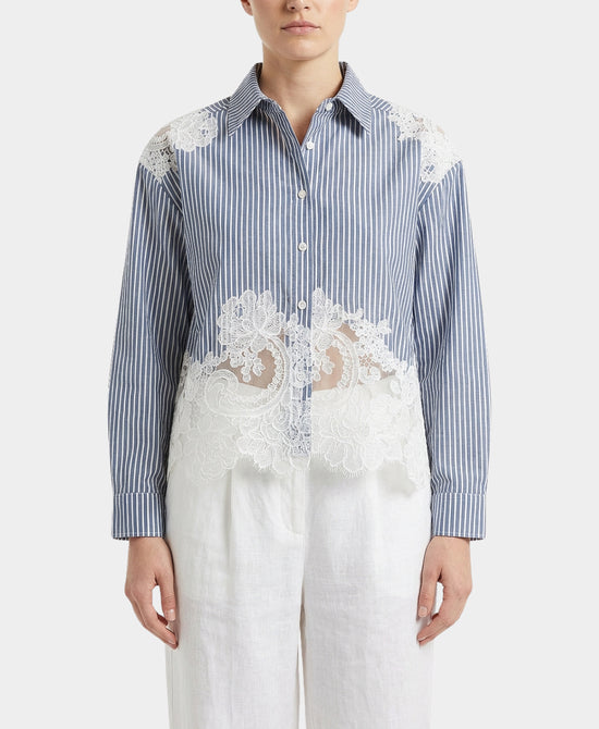 Stripe Blouse w/ Lace Trim view 1