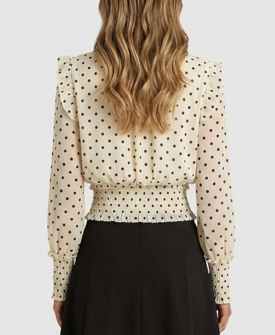 
Polka Dot Blouse w/ Ruffle Detail in CREAM/BLACK view 2