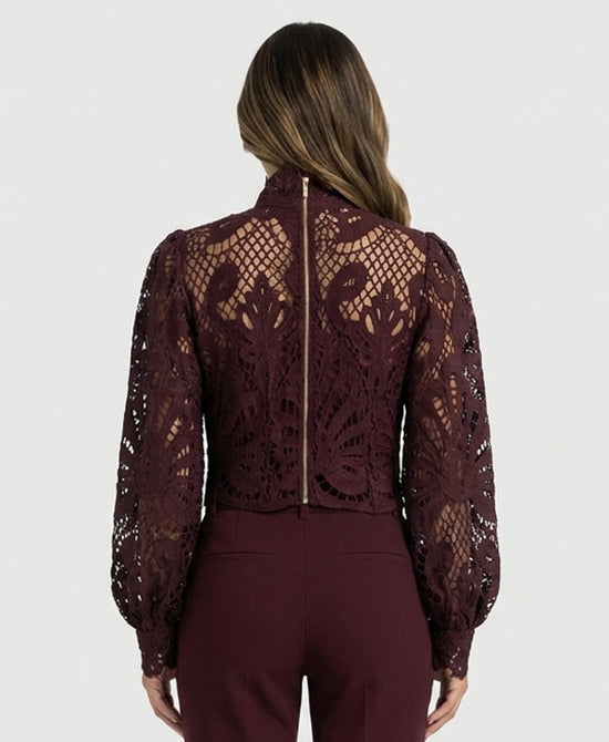 
Sheer Crochet Lace Top in PLUM view 2
