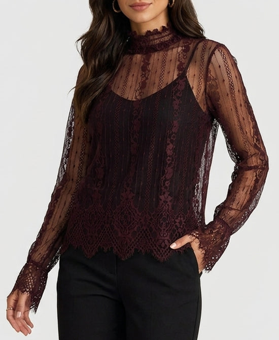 
Sheer Lace Blouse in PLUM view 1
