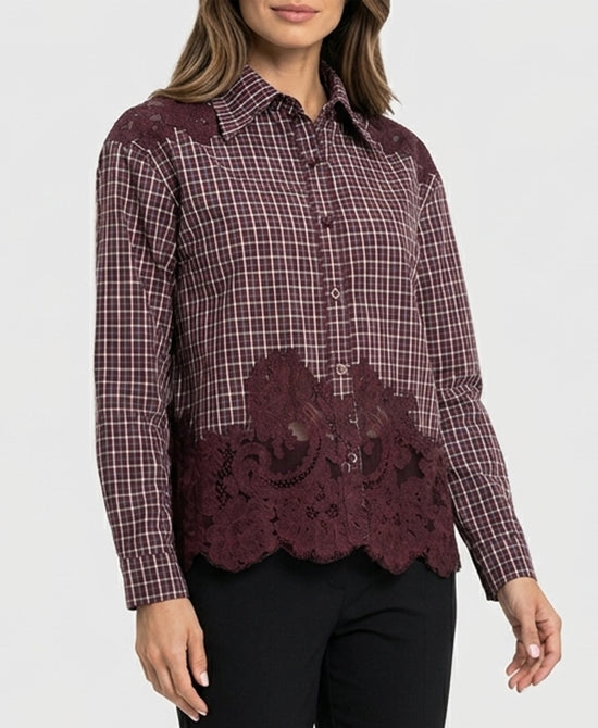 
Plaid Blouse w/ Lace Trim in PLUM MULTI view 1