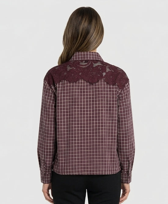 
Plaid Blouse w/ Lace Trim in PLUM MULTI view 2