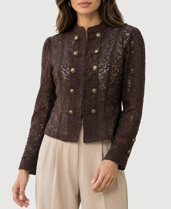 
Sheer Lace Military Top in BROWN view 1
