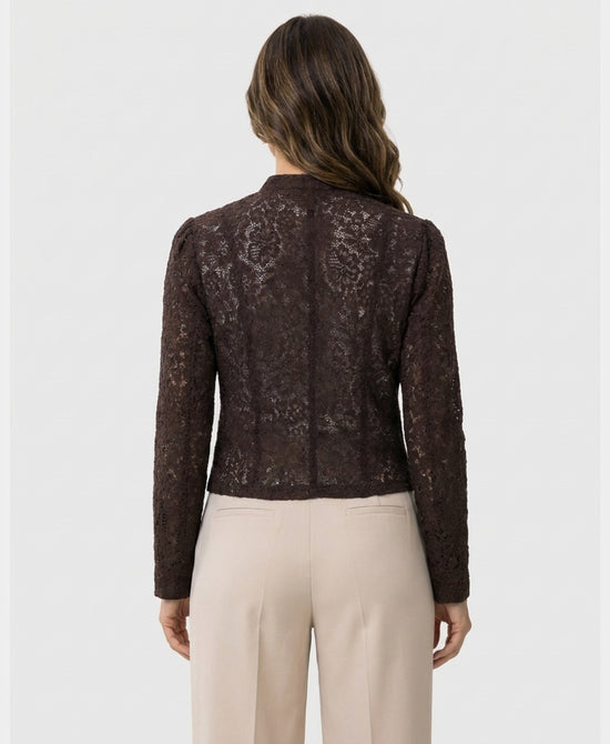 
Sheer Lace Military Top in BROWN view 2