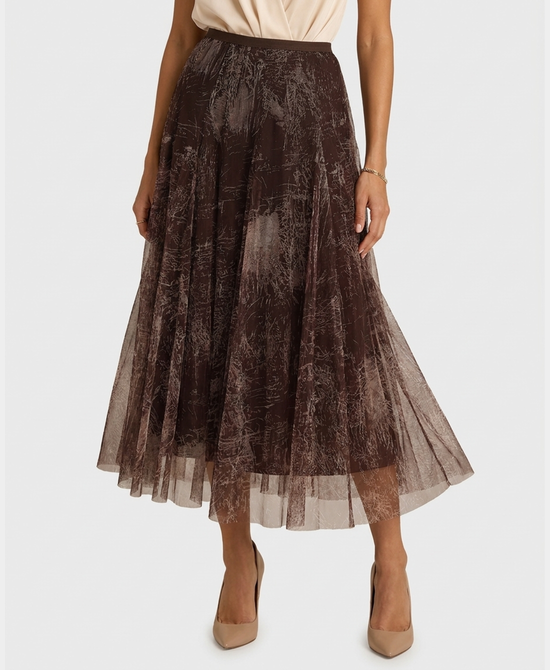 
Print Mesh Midi Skirt in BROWN view 1