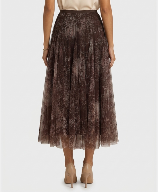 
Print Mesh Midi Skirt in BROWN view 2