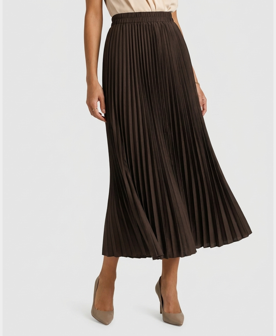
Pleated Midi Skirt in BROWN view 1