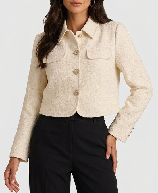 
Crop Tweed Jacket w/ Shimmer in CREAM view 1