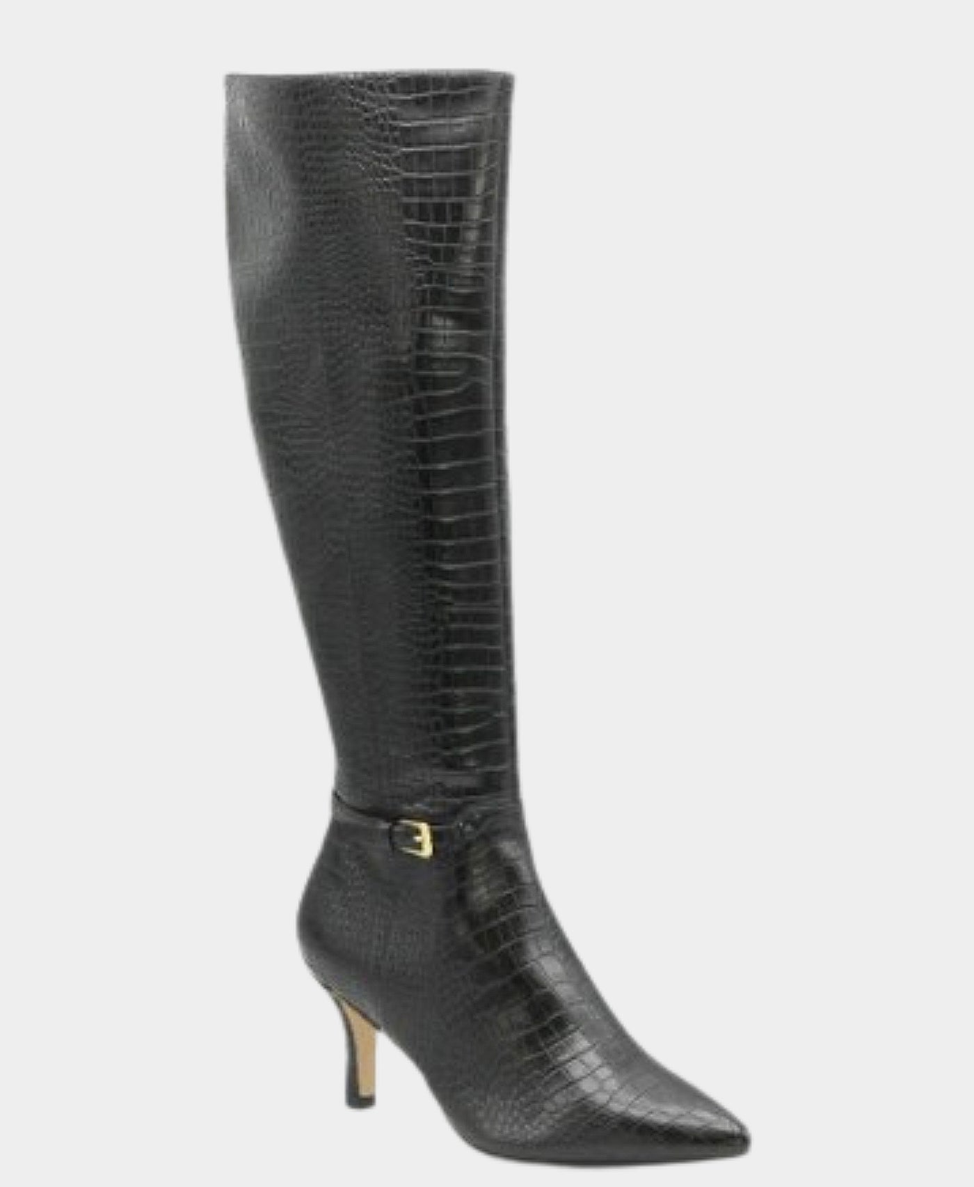 Faux Leather Croc-Print Knee High Buckle Boot view 1