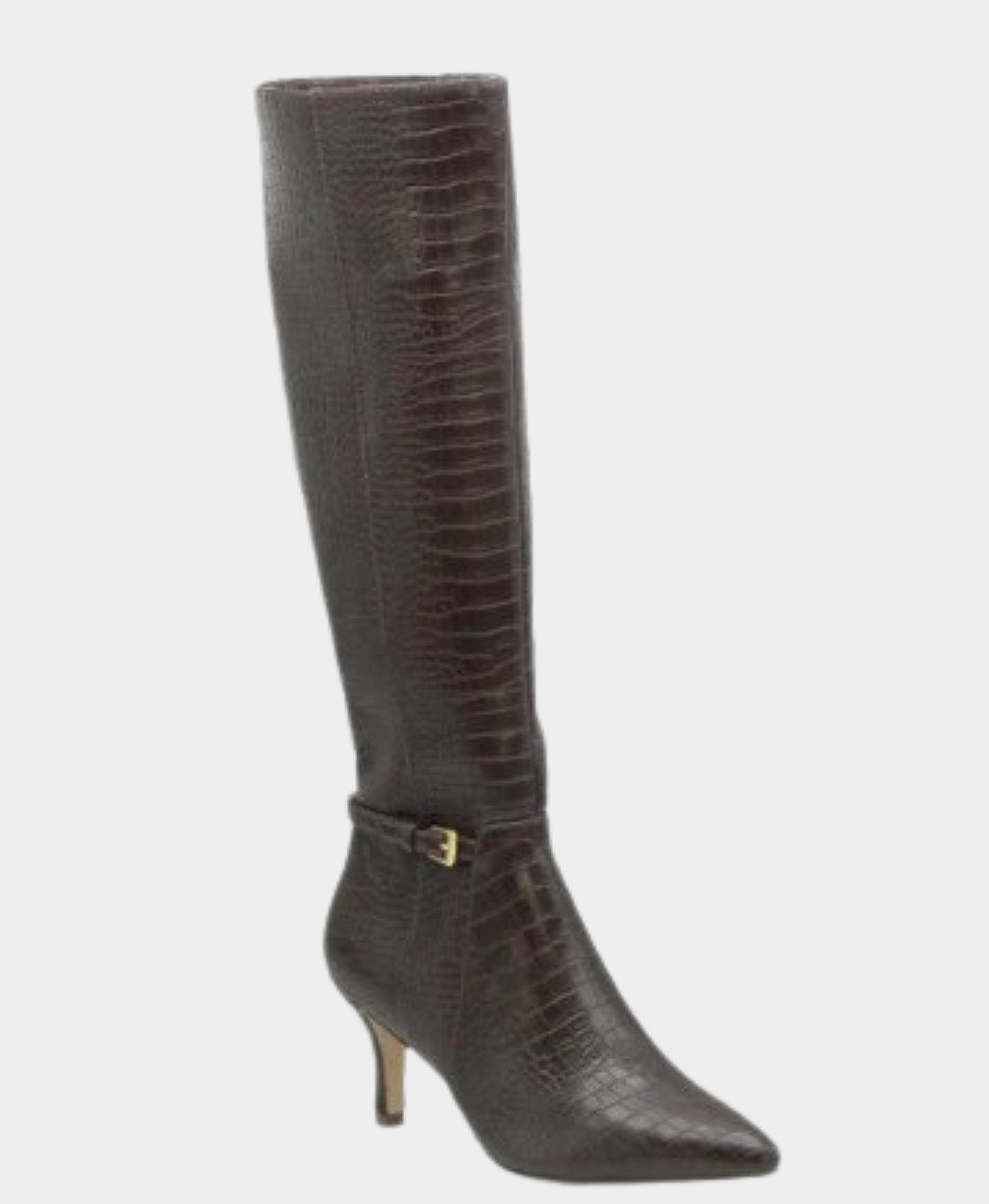 Faux Leather Croc-Print Knee High Buckle Boot view 1