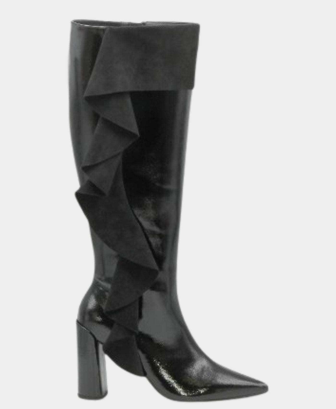 Patent Faux Leather Knee High Boot w/ Ruffle Detail view 1
