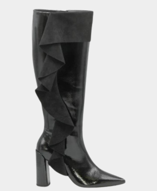 Patent Faux Leather Knee High Boot w/ Ruffle Detail view 