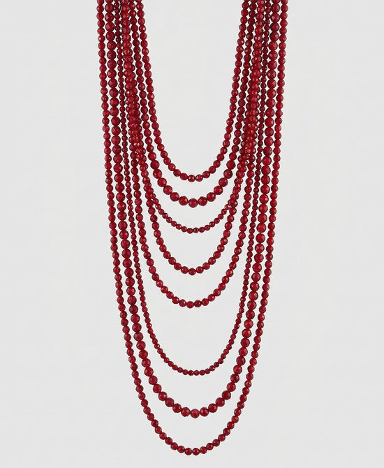 
Long Multi Strand Beaded Necklace in RED view 2