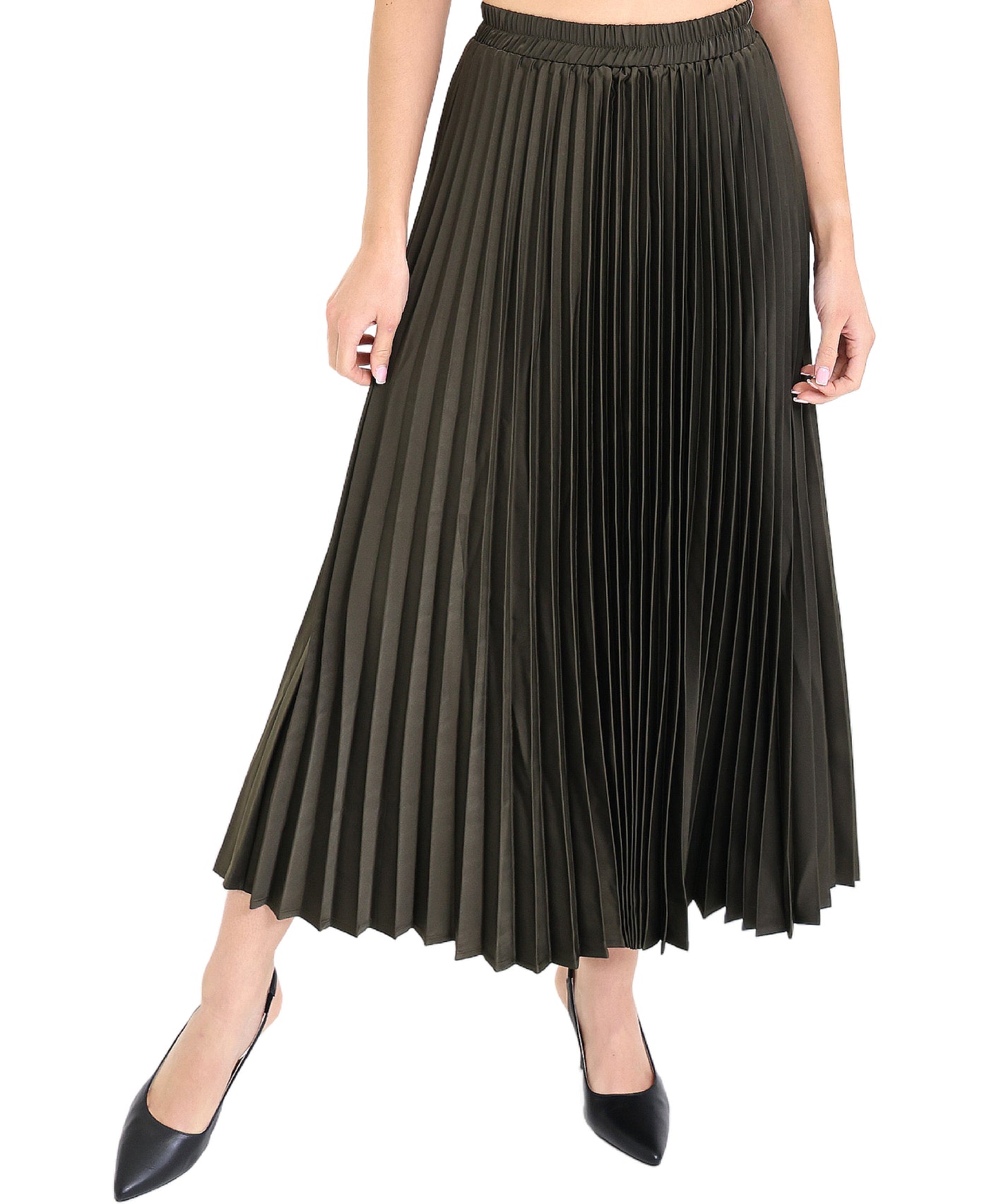 Satin Pleated Midi Skirt view 1