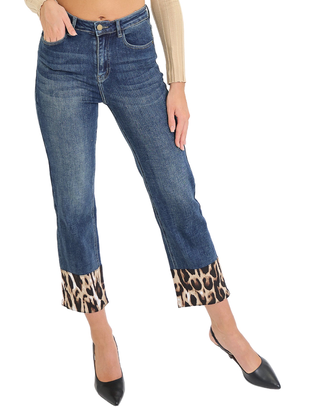 Jeans w/ Leopard Cuffs view 1