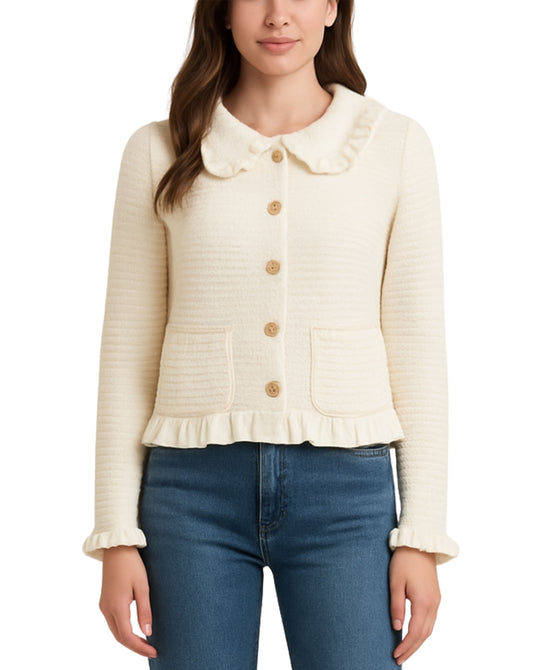 Waffle Knit Cardigan w/ Ruffles view 