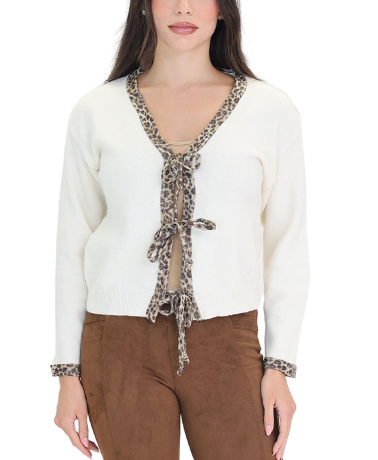Knit Cardigan w/ Leopard Trim view 