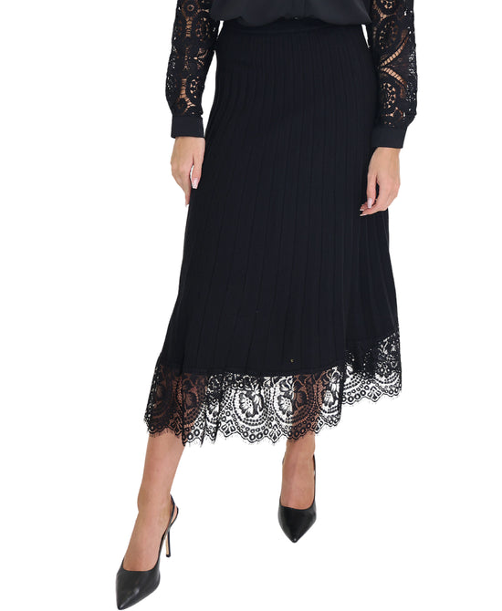 Knit Pleated Skirt w/ Lace Trim view 