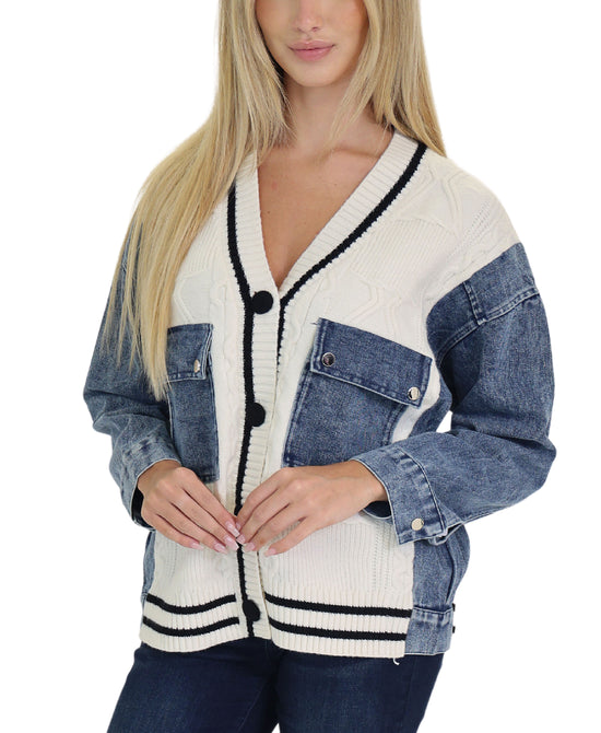 Mixed Media Denim & Knit Cardigan view 