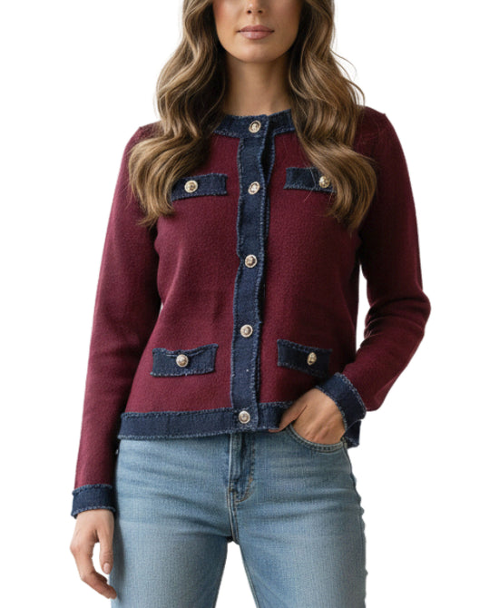 Knit Jacket w/ Denim Trim view 