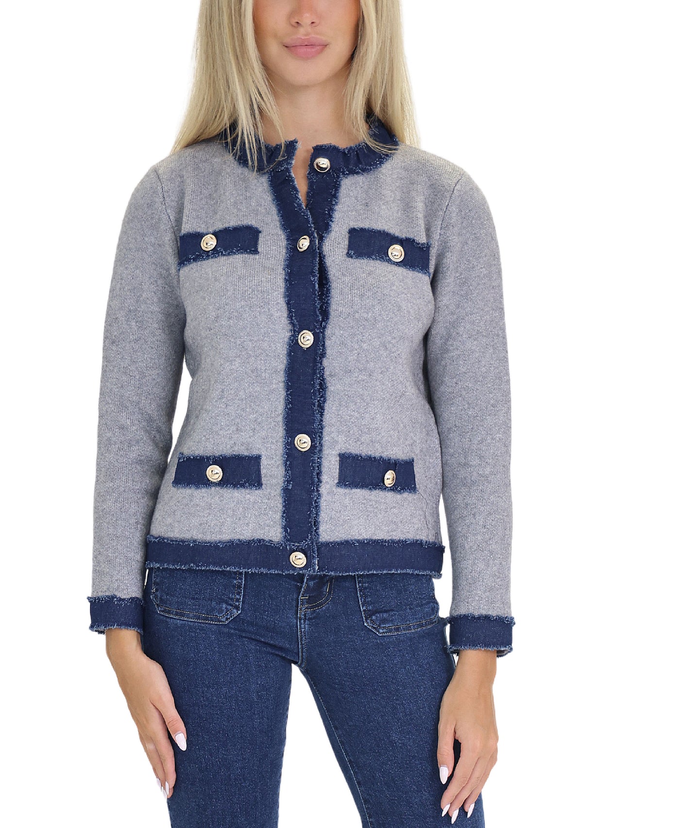 Knit Jacket w/ Denim Trim view 1