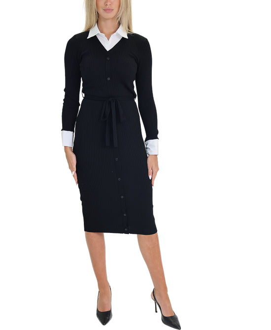 Knit Ribbed Midi Dress w/ Collar view 