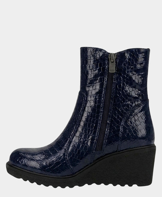 
Patent Leather Croc Print Wedge Bootie in NAVY view 2