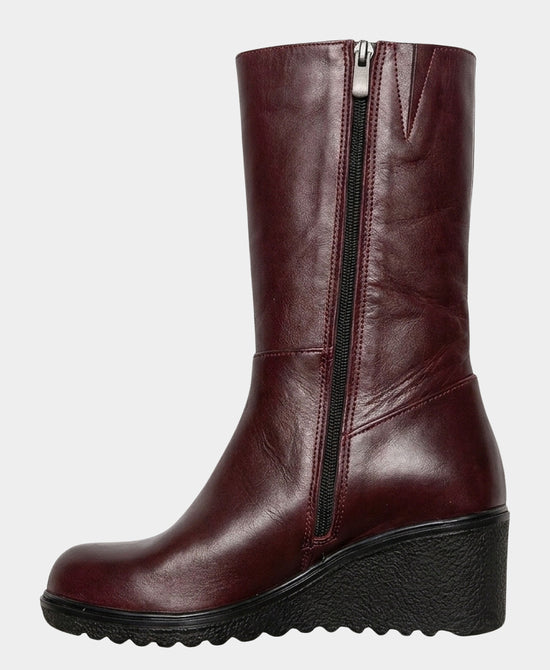 
Leather Wedge Boot w/ Small Studs in BURGUNDY view 2