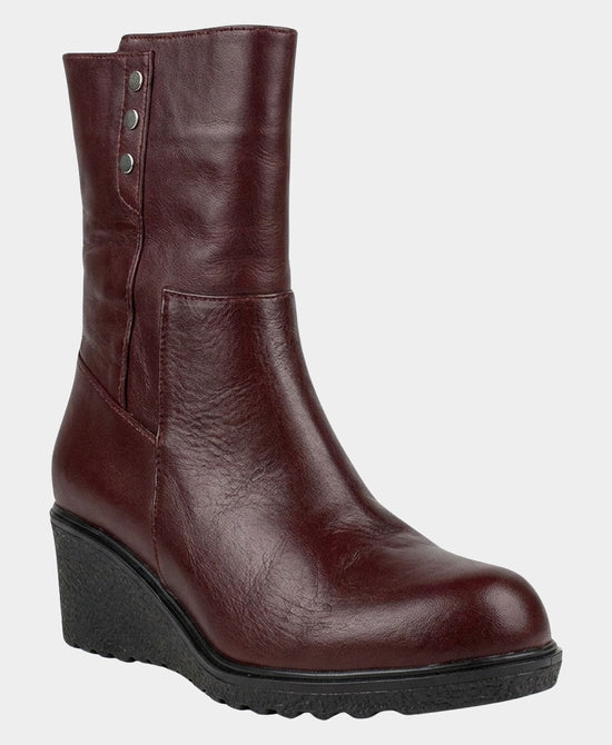 
Leather Wedge Boot w/ Small Studs in BURGUNDY view 1