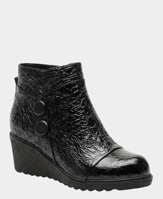 
Patent Leather Textured Wedge Bootie in BLACK view 1