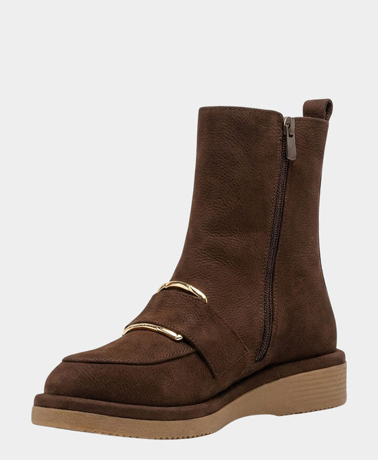 
Leather Buckle Boot in CHOCOLATE BROWN view 2