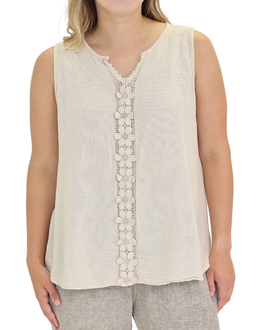 Cotton Tank w/ Crochet Flowers view 