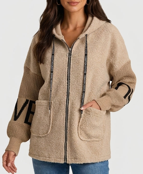 
"LOVE" Hi-Lo Hooded Jacket in BEIGE view 1