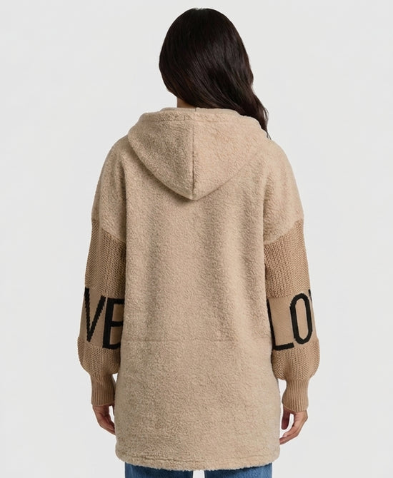 
"LOVE" Hi-Lo Hooded Jacket in BEIGE view 2