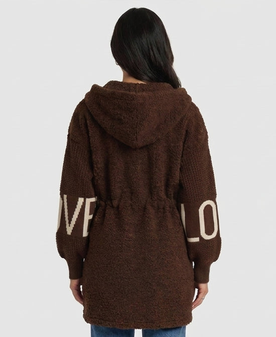 
"LOVE" Hi-Lo Drawstring Jacket in BROWN view 2