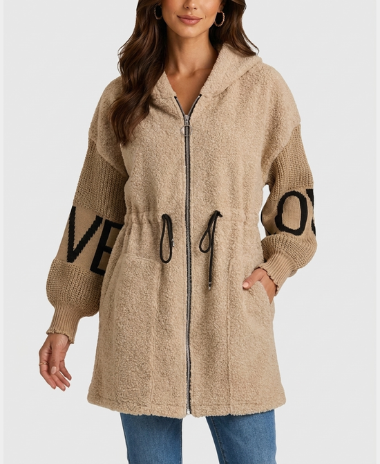 
"LOVE" Hi-Lo Drawstring Jacket in BEIGE view 1