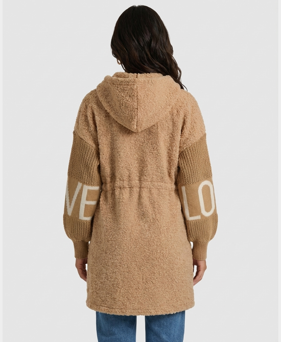 
"LOVE" Hi-Lo Drawstring Jacket in CAMEL view 2