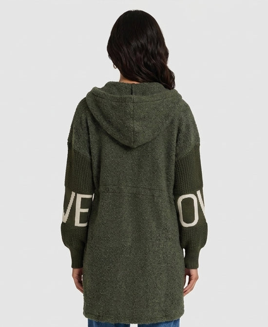 
"LOVE" Hi-Lo Drawstring Jacket in OLIVE view 2
