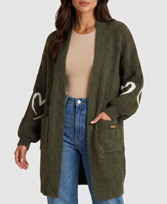
Heart Long Cardigan in OLIVE view 1