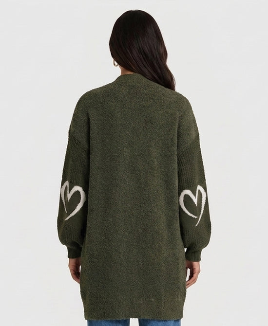 
Heart Long Cardigan in OLIVE view 2