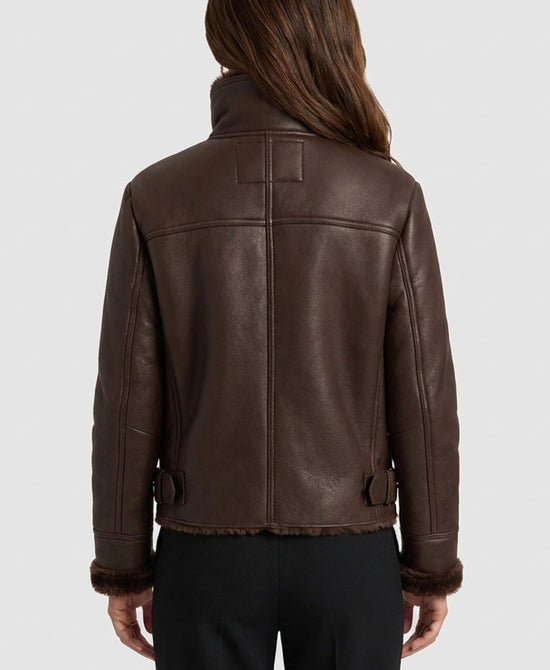 
Faux Leather Jacket w/ Faux Fur Lining in BROWN view 2