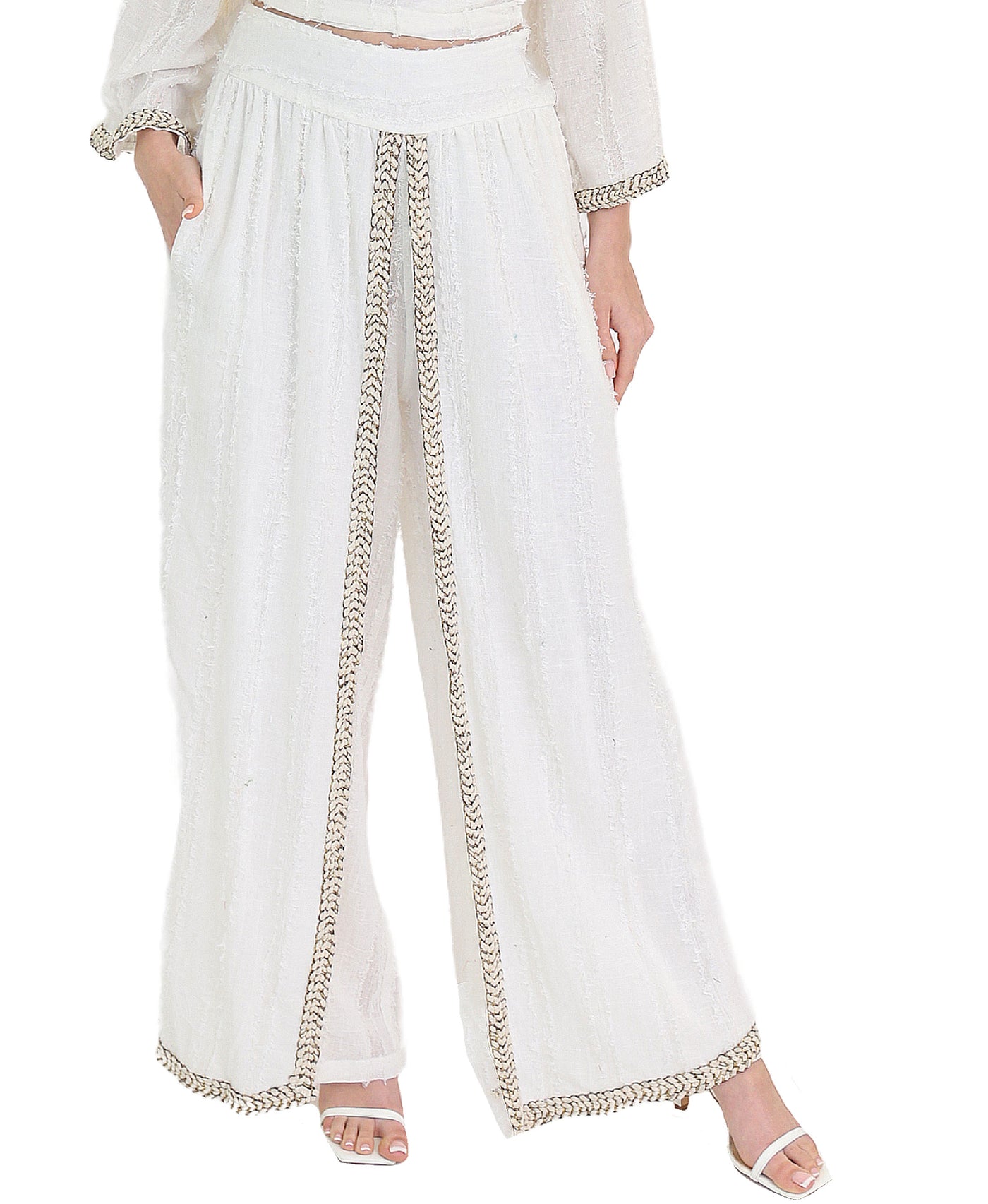 Frayed Pants w/ Metallic Trim view 1
