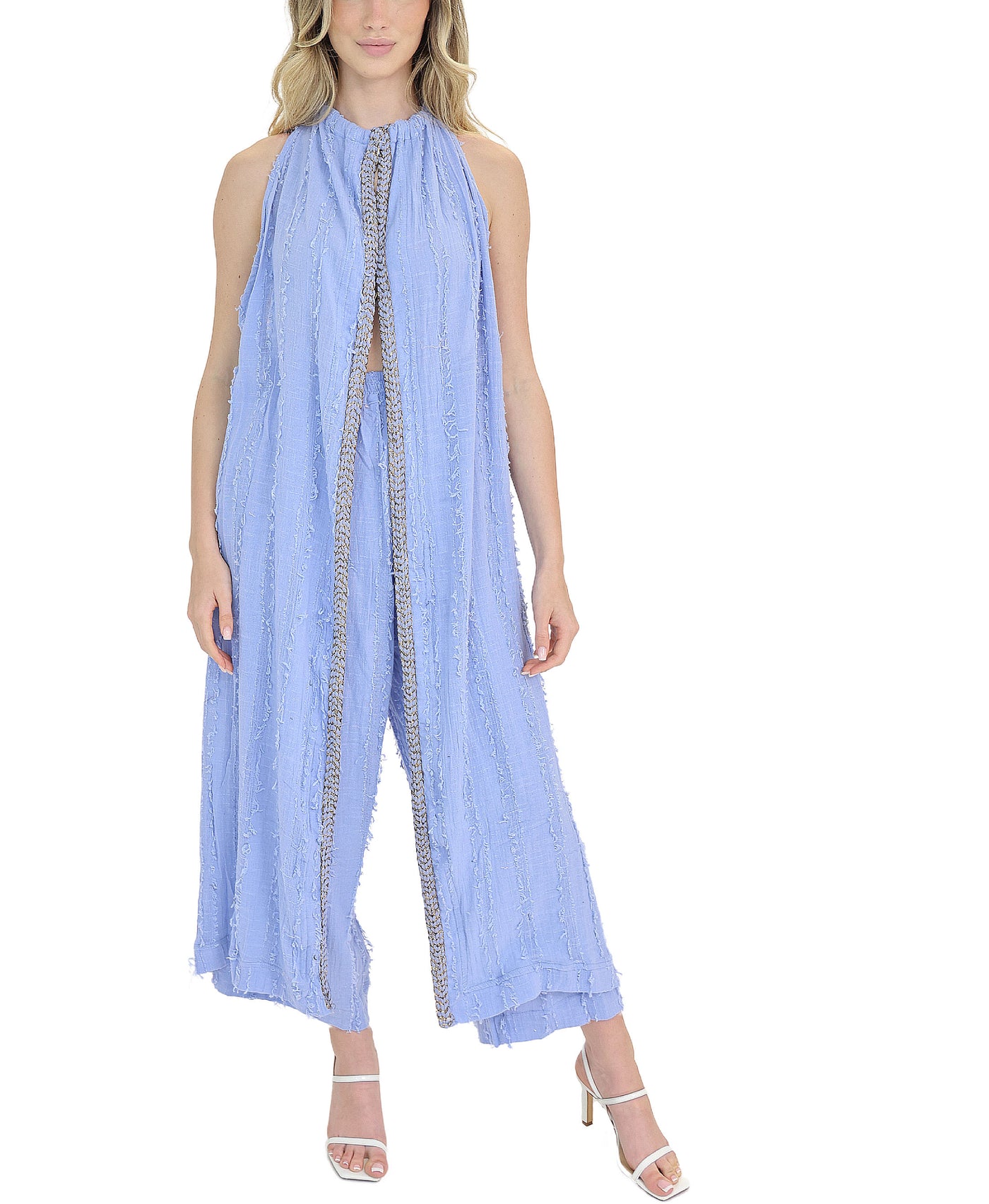 Frayed Jumpsuit w/ Metallic Trim view 1