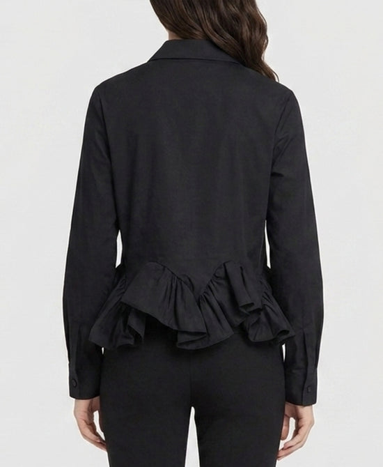 
Button Front Blouse w/ Ruffle hem in BLACK view 2